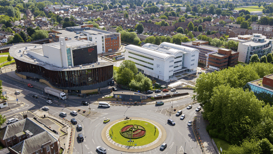Aerial view of Aylesbury campus and town